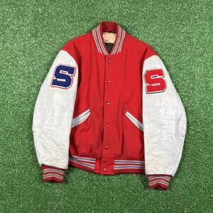 True vintage 50s 60s High school letter man red jacket